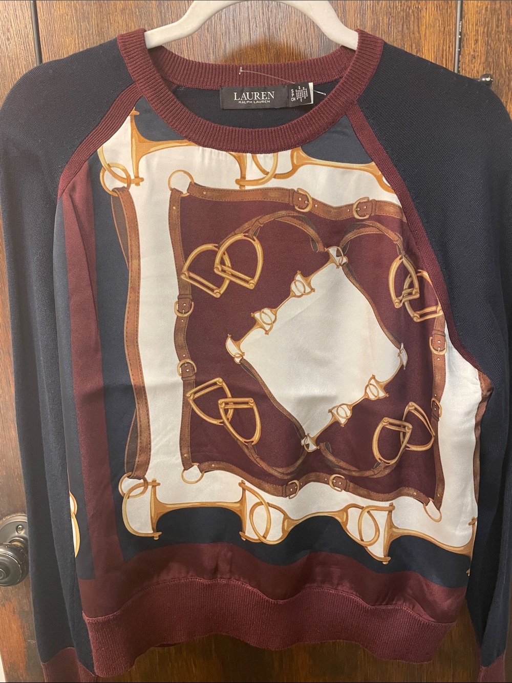 Lauren Ralph Lauren Navy, Burgundy & Cream Equestrian-Print sweater